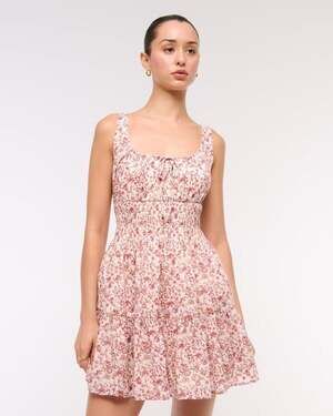 Abercrombie & Fitch Pink Floral Puff Strap Babydoll Mini Dress